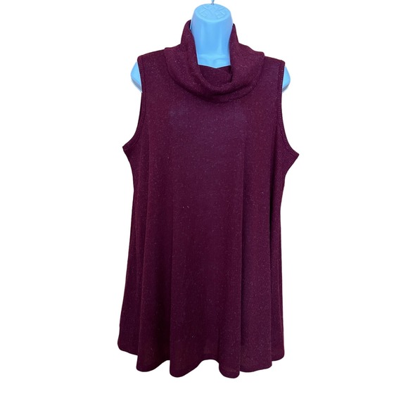a.n.a Sleeveless Tunic Knit Sweater Size 1X Wine Polyester Linen Blend Cowl Neck - Picture 7 of 9